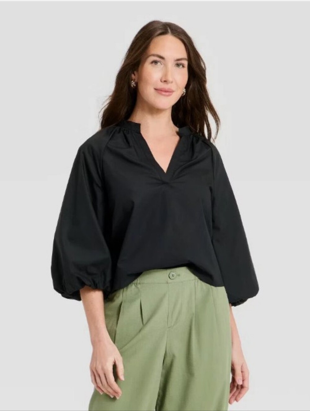 A New Day Balloon Sleeve Poplin Cotton Top